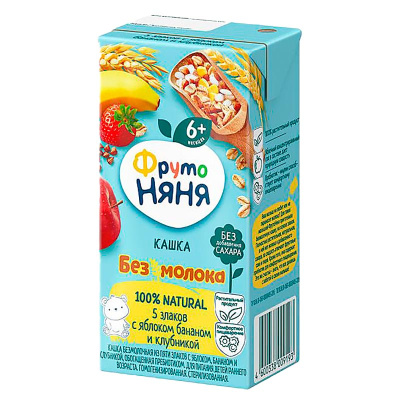 Каша жидкая безмолочная 5 злаков яблоко банан клубника 0.2 л от 6 месяцев ФрутоНяня 79836 1